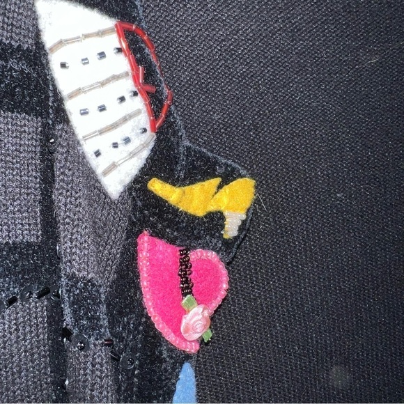 BEREK Hand-Sewn Applique Embroidered Embellished Black Cardigan Sweater Size XL - Picture 11 of 13